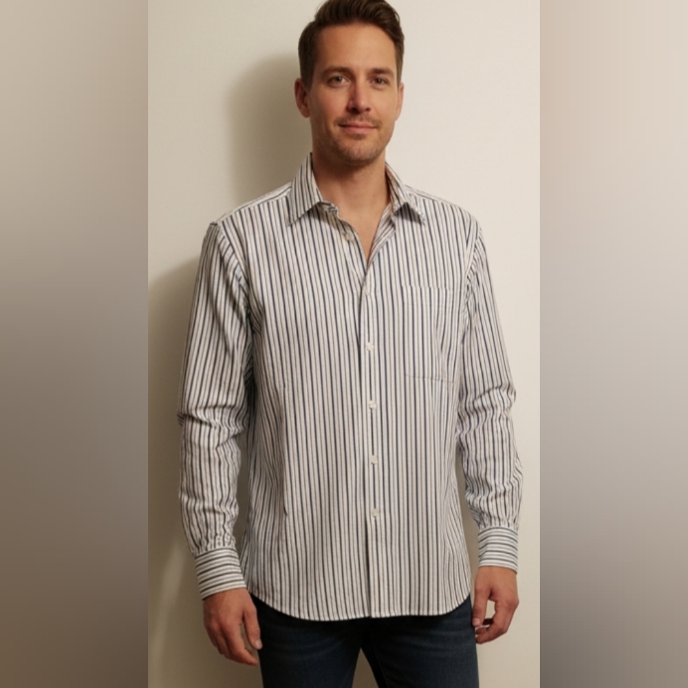 Men's Striped Button-Down Shirt "Cool Man" Size 43 Still Excellent Quality